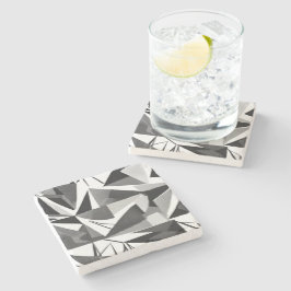 Posavasos De Piedra Acuarela geométrica moderna abstracta en blanco y 