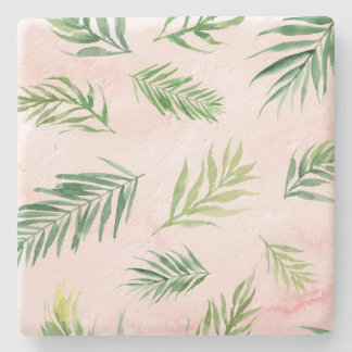 Posavasos De Piedra Acuarela Hojas Tropicales Pastel Escaparate De Pie