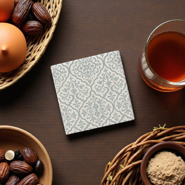 Posavasos De Piedra Acuarela mediterránea Gris Arabesque Elegante (Mediterranean Watercolor Grey Arabesque Elegant Stone Coaster)