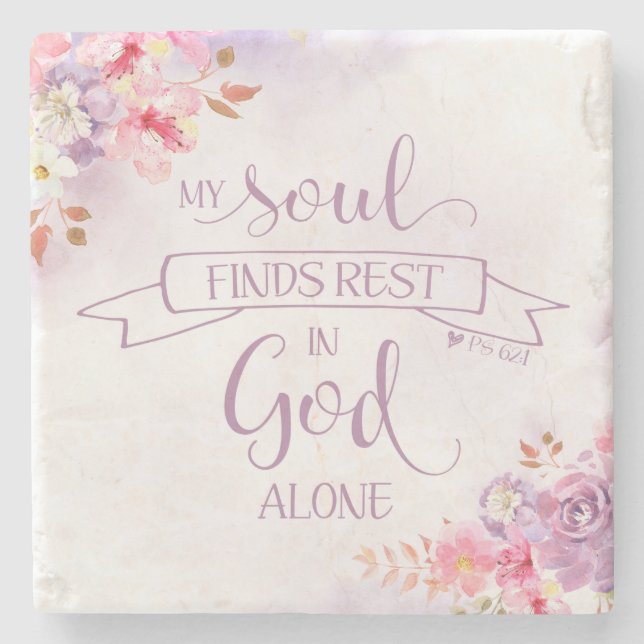 Posavasos De Piedra Acuarela Mi Alma Encuentra Descanso, Ps 62:1 (Anverso)