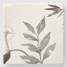 Posavasos De Piedra Acuarela moderna deja avestruz | Marfil