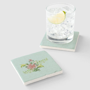 Posavasos De Piedra Acuarela Red Gerbera Daisy con Mármol verde