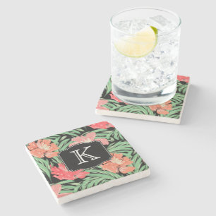 Posavasos De Piedra Acuarela tropical Botánica con Monograma