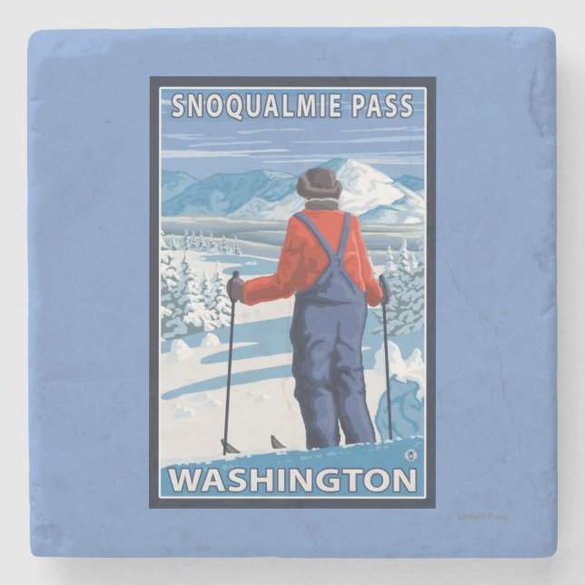 Posavasos De Piedra Admiración del esquiador - paso de Snoqualmie, (Anverso)