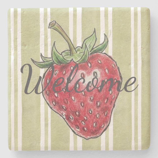 Posavasos De Piedra Adorable dusty strawberry Green stripes trendy (Anverso)