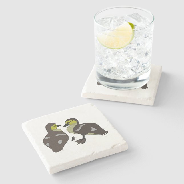 Posavasos De Piedra Adorable Twin Baby Duckling Huddling Personalizado (Lateral)