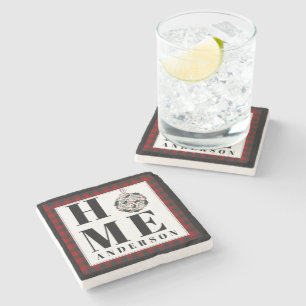 Posavasos De Piedra Adorno de cuadros de Búfalo "Hogar" personalizado
