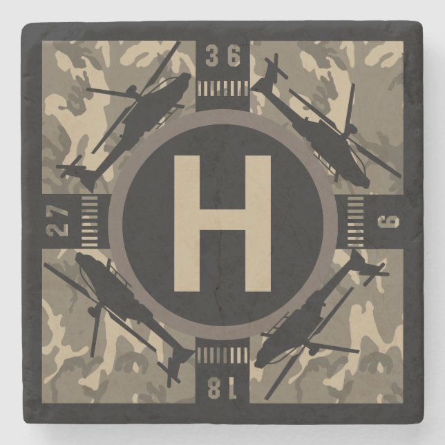Posavasos De Piedra Aeropuerto de Helicóptero Inicial Personalizado (Anverso)