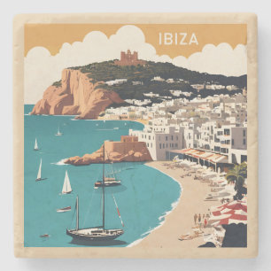 Posavasos De Piedra Afiche de viajes de Ibiza, España