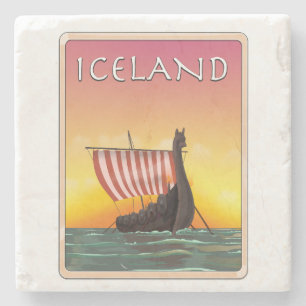 Posavasos De Piedra Afiche de Viking Travel de Islandia
