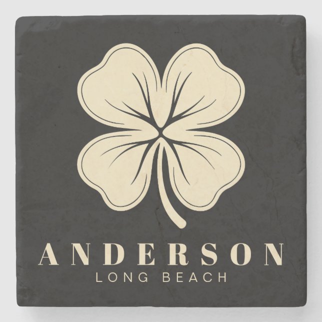 Posavasos De Piedra Afortunado irlandés con cuatro hojas de trébol con (Anverso)