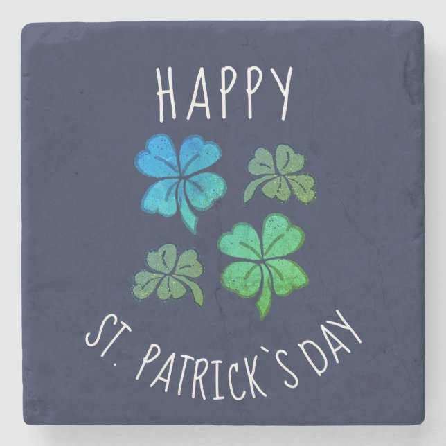 Posavasos De Piedra Afortunado Shamrock Clover Feliz Día de San Patric (Anverso)