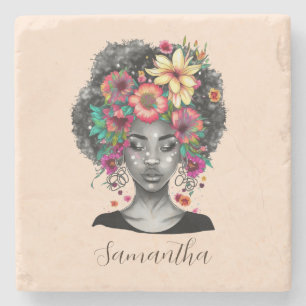 Posavasos De Piedra Afromujer floral elegante