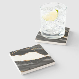 Posavasos De Piedra Ágata Falsa Mármol Negro Piedra Lujosa y Elegante