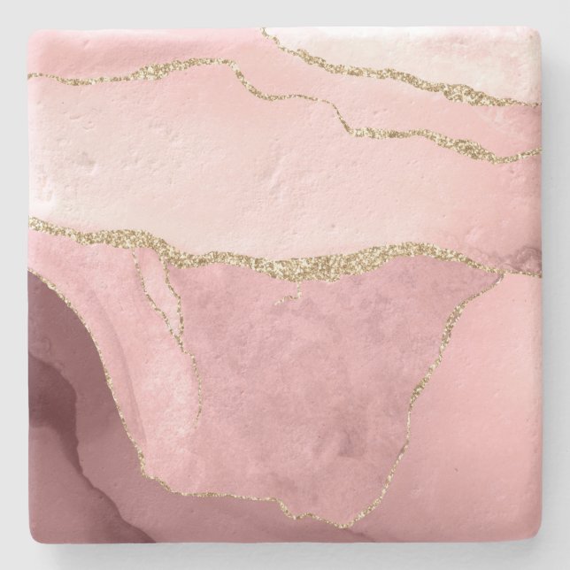 Posavasos De Piedra Agato falso rosa, blanco y oro (Anverso)
