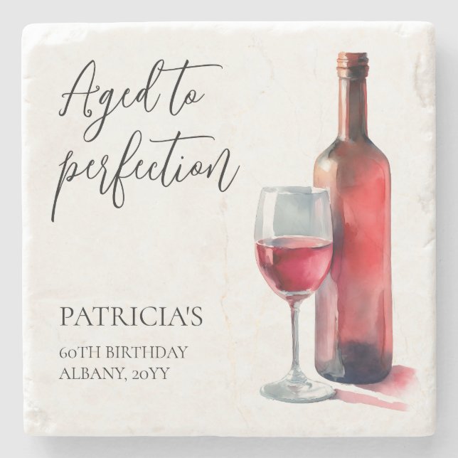 Posavasos De Piedra Aged to Perfection Red Wine 60th Birthday Party (Anverso)