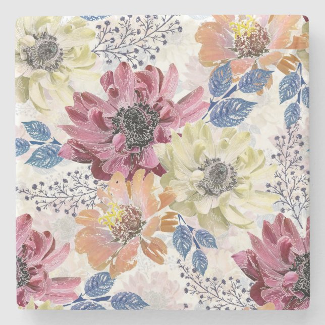 Posavasos De Piedra Agradable crisantemo naranja rosa Vintage (Anverso)