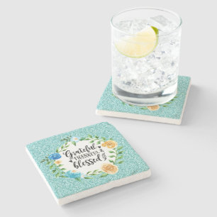 Posavasos De Piedra Agradecida Guirnalda Floral de Gracias