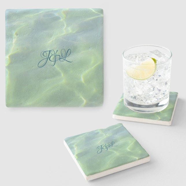 Posavasos De Piedra Agua acuamarina tropical con Iniciales (Subido por el creador)