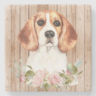 Posavasos De Piedra Aguarela Beagle y Flores