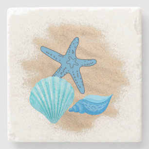 Posavasos De Piedra Aguas marinas azules en las playas de montaña