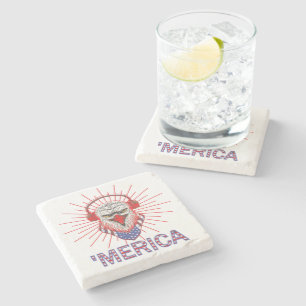 Posavasos De Piedra Águila Americana Con Auriculares