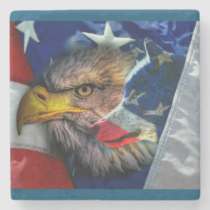 Posavasos De Piedra Águila calva lobo bandera americana