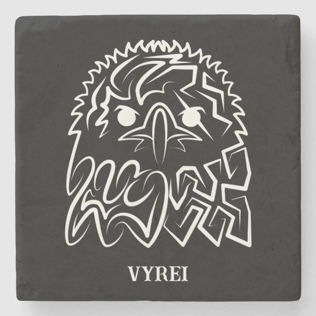 Posavasos De Piedra Águila Tribal Negra y Blanca (Anverso)