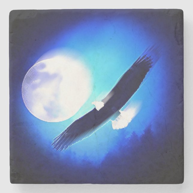 Posavasos De Piedra Águila voladora y luna (Anverso)