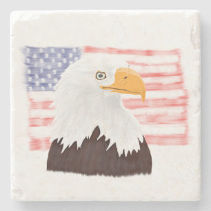 Posavasos De Piedra Águila y bandera calva norteamericana - transparen