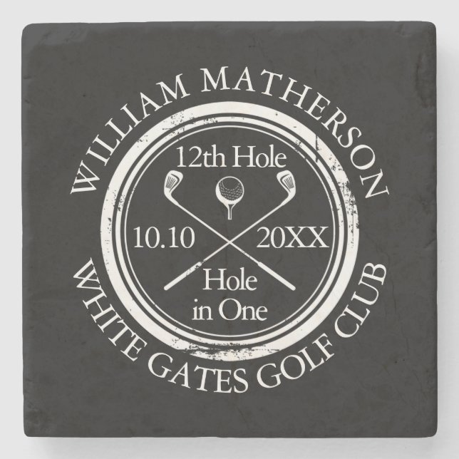 Posavasos De Piedra Agujero de golf en un blanco y negro personalizado (Anverso)