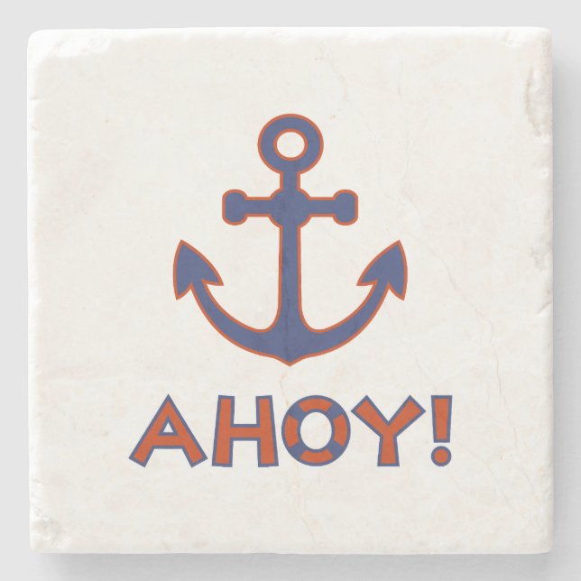 Posavasos De Piedra ¡AHOY! Buoy + Anchor Diseño Rojo+Azul (Anverso)