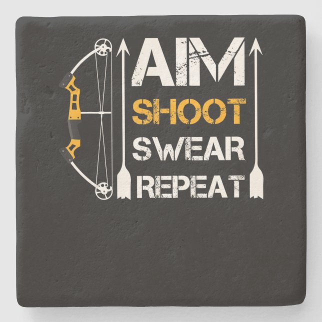 Posavasos De Piedra Aim Shoot Swear Repeat Archery Gigante Hobby (Anverso)