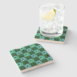 Posavasos De Piedra Ajedrez azul verde y cielo o cian, con rectángulo