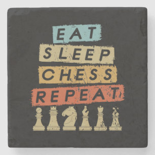 Posavasos De Piedra Ajedrez - Comer Sleep Chess Repetir