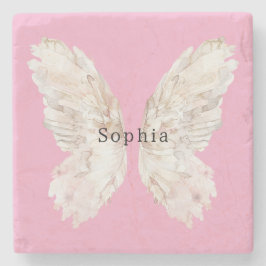 Posavasos De Piedra Alas de Mariposa Rosadas Femeninas