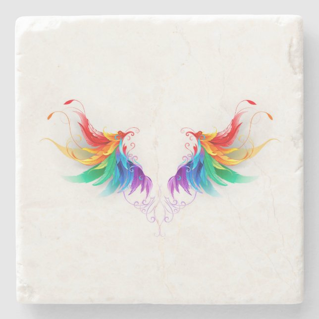 Posavasos De Piedra Alas del arco iris fluidas (Anverso)