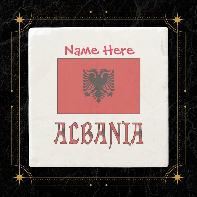 Posavasos De Piedra Albania y la bandera albanesa Personalización Roja (Subido por el creador)