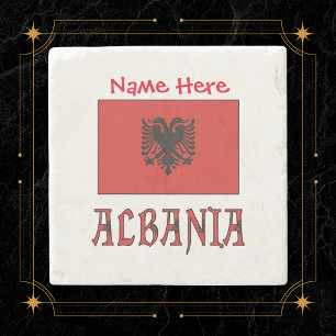 Posavasos De Piedra Albania y personalización roja de la bandera alban
