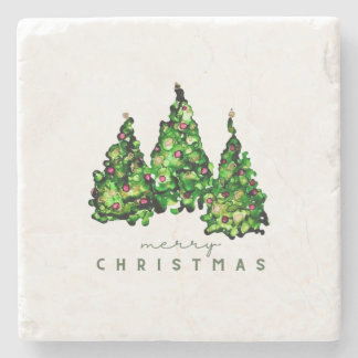 Posavasos De Piedra Alcohol Ink Design Christmas Tree Coasters
