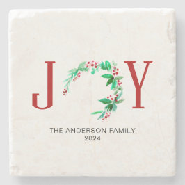 Posavasos De Piedra Alegre Navidades mitad Wreath Holiday Watercolor