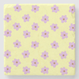 Posavasos De Piedra Alegre Retro Floral Amarillo Púrpura y Brillante