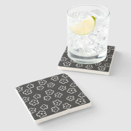 Posavasos De Piedra Alegre Retro Floral Blanco y Negro