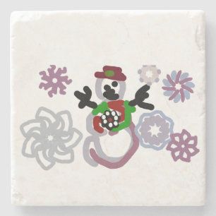 Posavasos De Piedra Alegría de muñeco de nieve amable