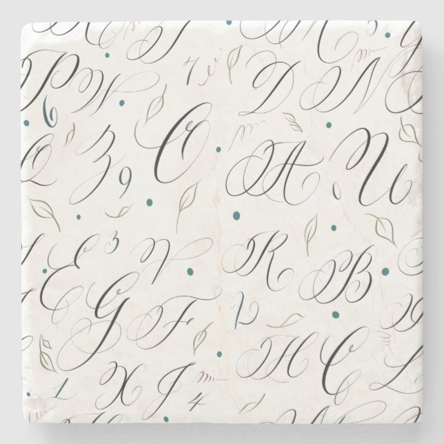 Posavasos De Piedra Alfabeto caligráfico y cuenca de mármol florecient (Anverso)