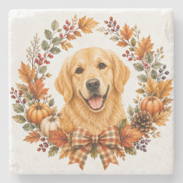 Posavasos De Piedra Alfombra de Otoño de Golden Retriever