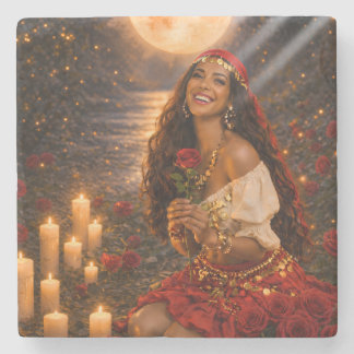 Posavasos De Piedra alfombra gitana roja