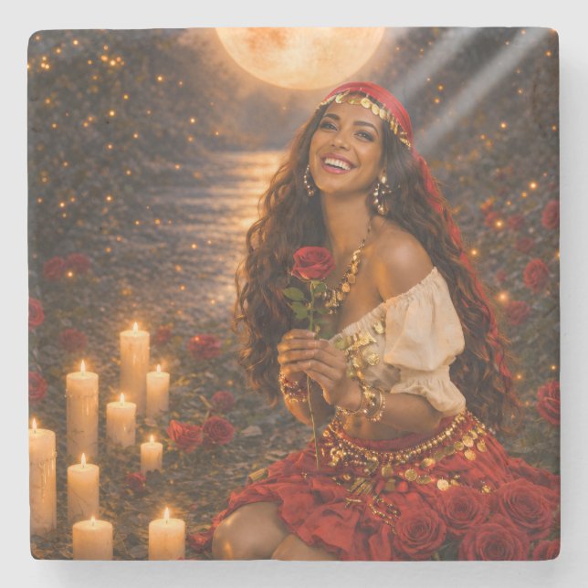 Posavasos De Piedra alfombra gitana roja  (Anverso)