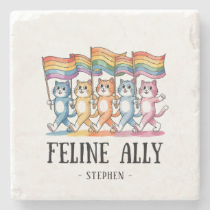 Posavasos De Piedra Aliado felino - Gato arcoiris Orgullo LGBTQ