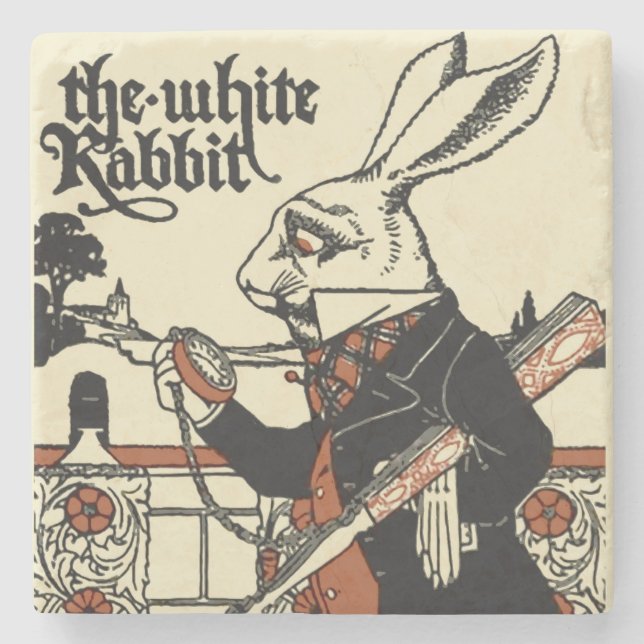 Posavasos De Piedra Alice White Rabbit Classic (Anverso)